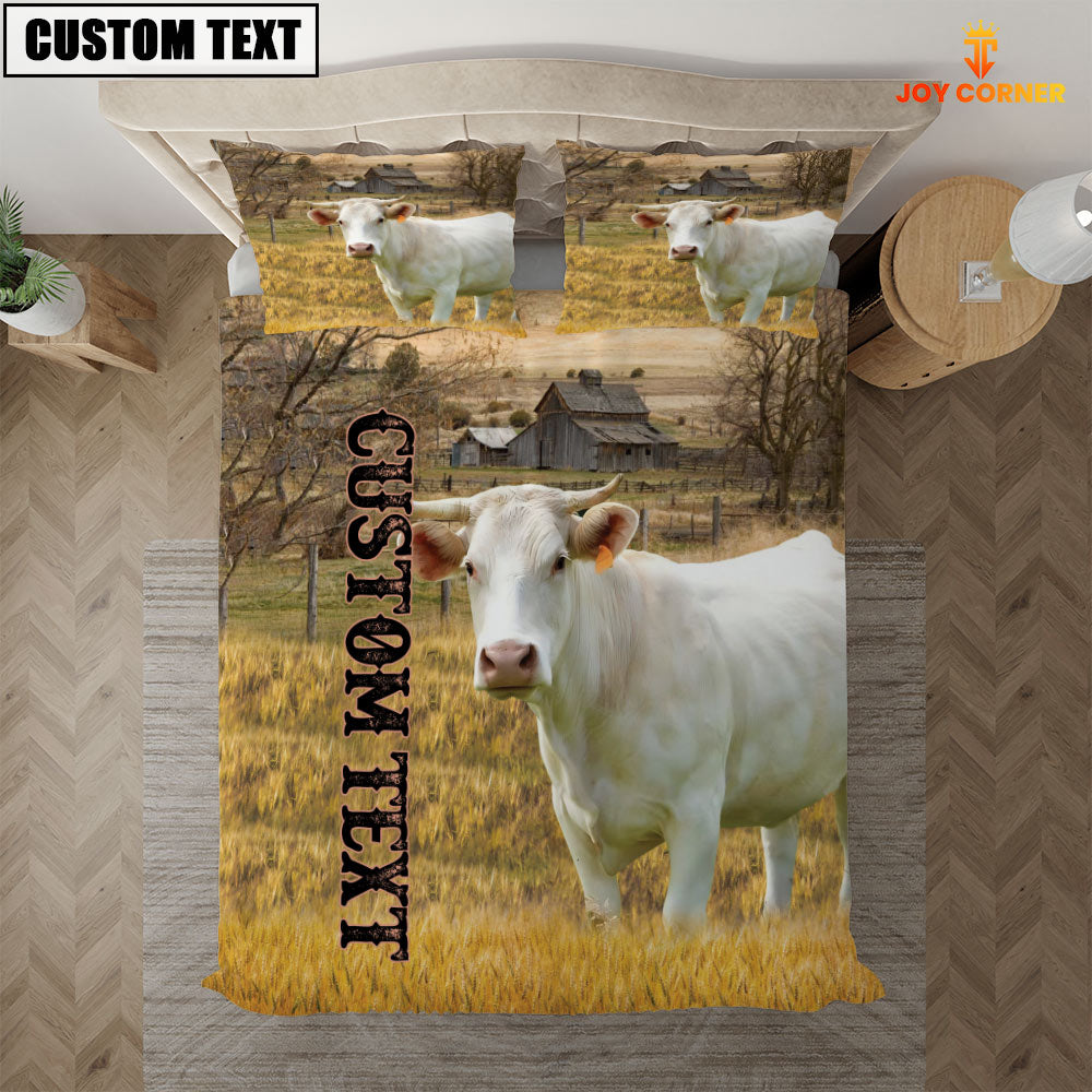 Personalized Name Charolais Cattle On The Farm 3D Bedding Set