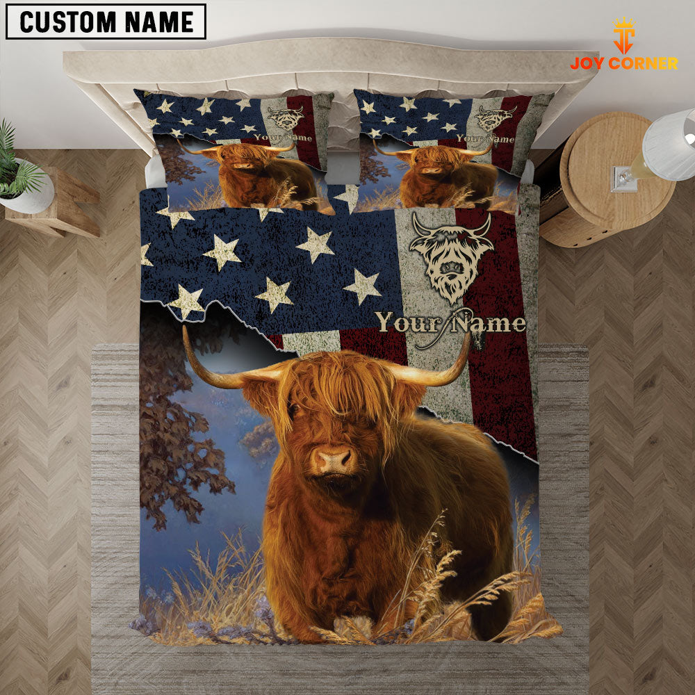 Highland Cattle America Customized Name 3D Bedding Set