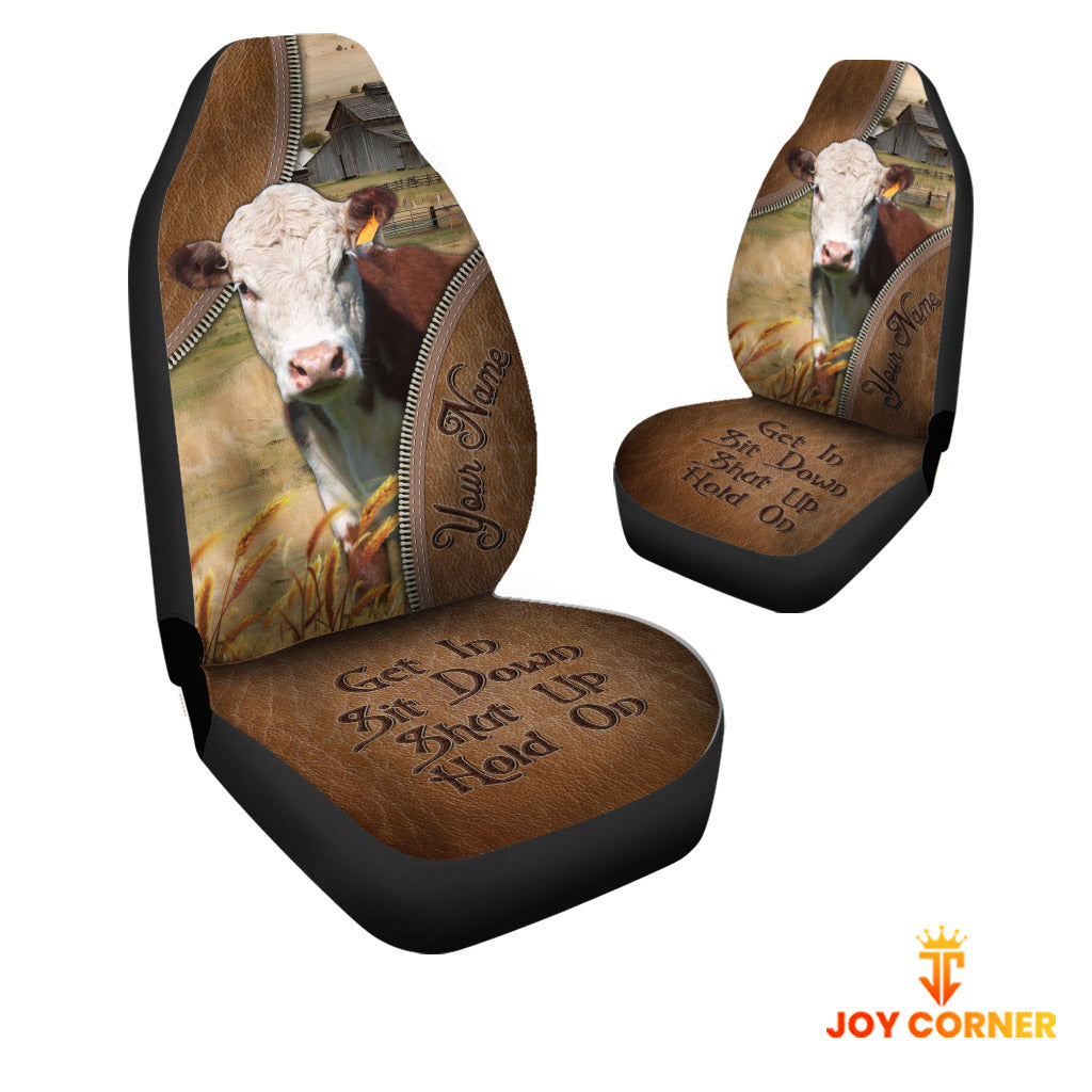 Hereford Customized Name Leather Pattern Car Seat Covers (2Pcs)