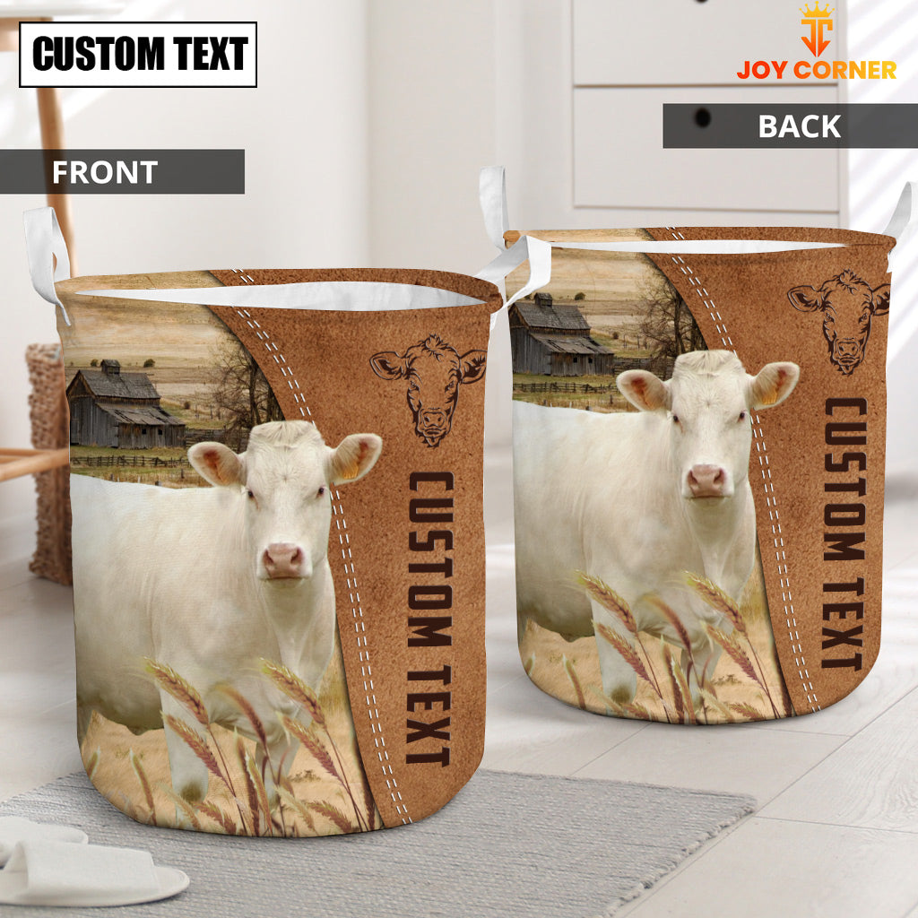 Charolais Brown Farm Custom Name Laundry Basket