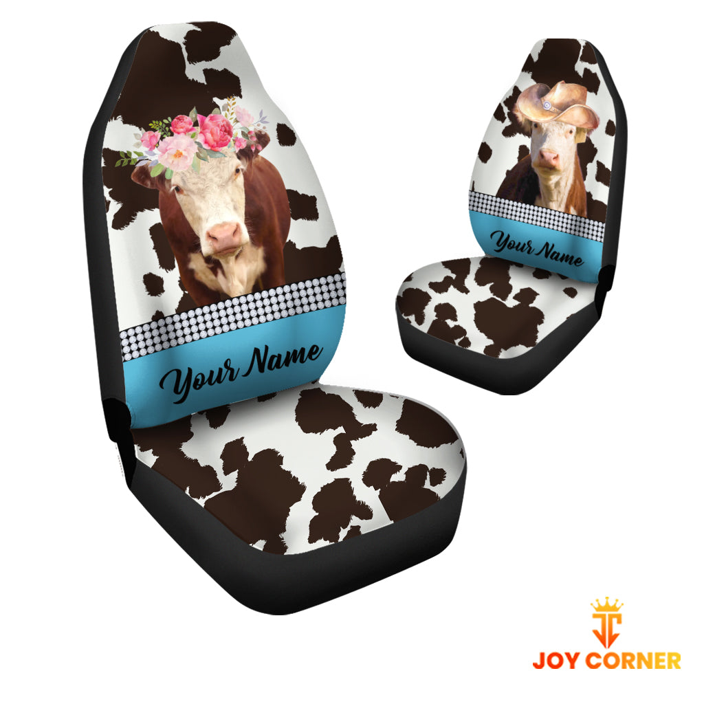 Hereford Pattern Customized Name Dairy Cow Car Seat Cover Set
