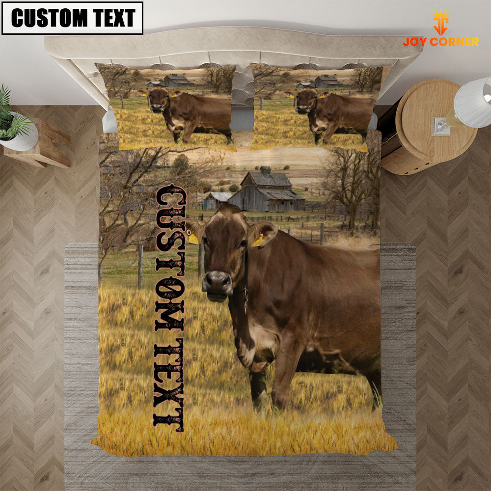 Personalized Name Brown Swiss Cattle On The Farm 3D Bedding Set