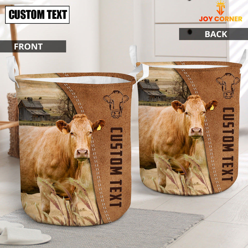 Limousin Brown Farm Custom Name Laundry Basket