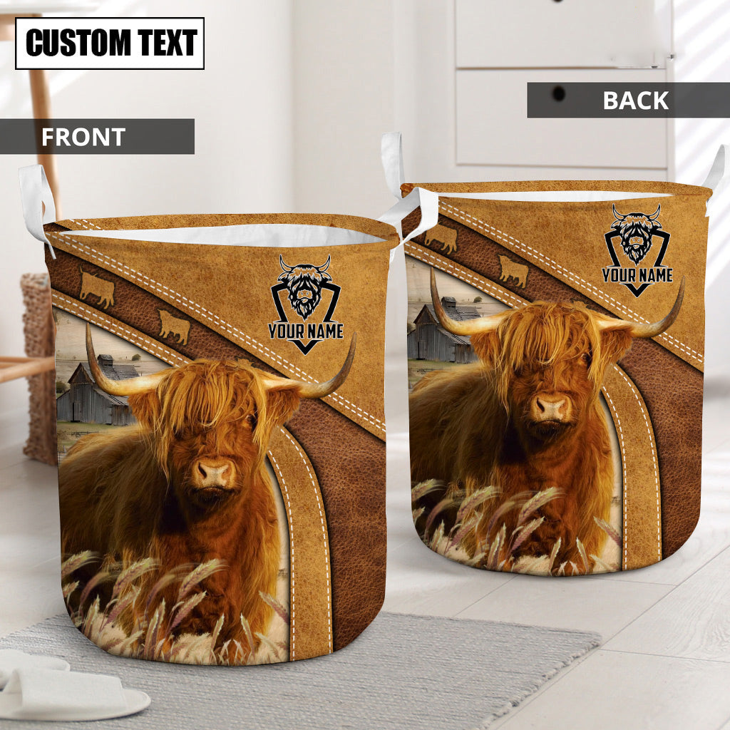 Highland Cattle Brown Custom Name Basket