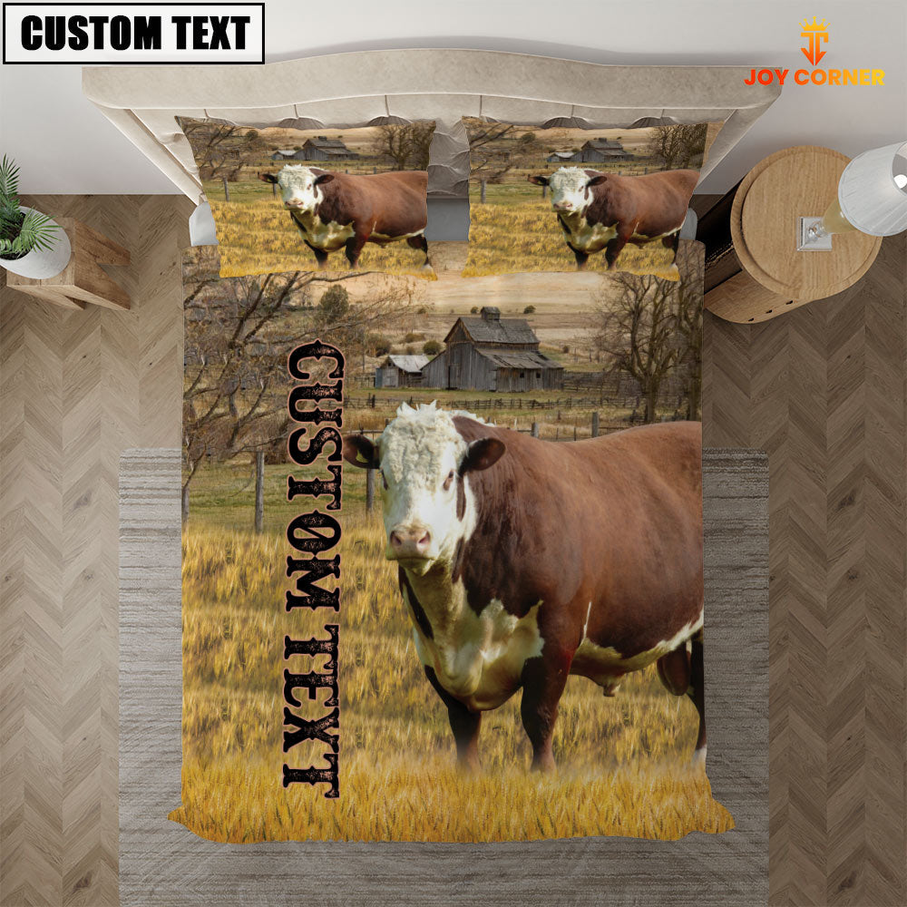 Personalized Name Hereford Cattle On The Farm 3D Bedding Set