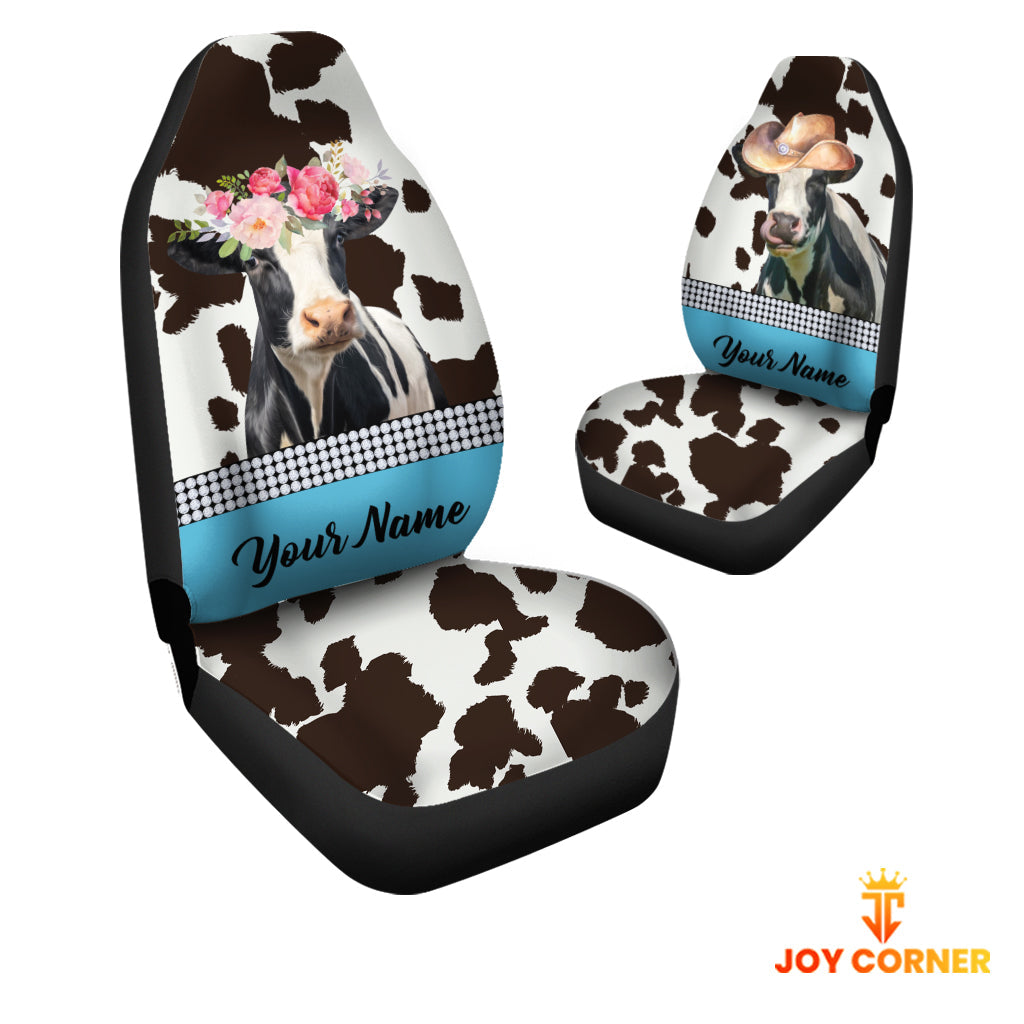 Holstein Pattern Customized Name Dairy Cow Car Seat Cover Set