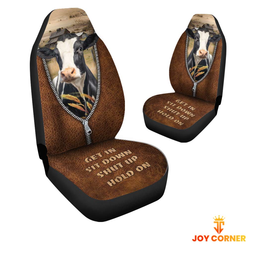 Holstein Zipper Leather Pattern Car Seat Covers Universal Fit (2Pcs)