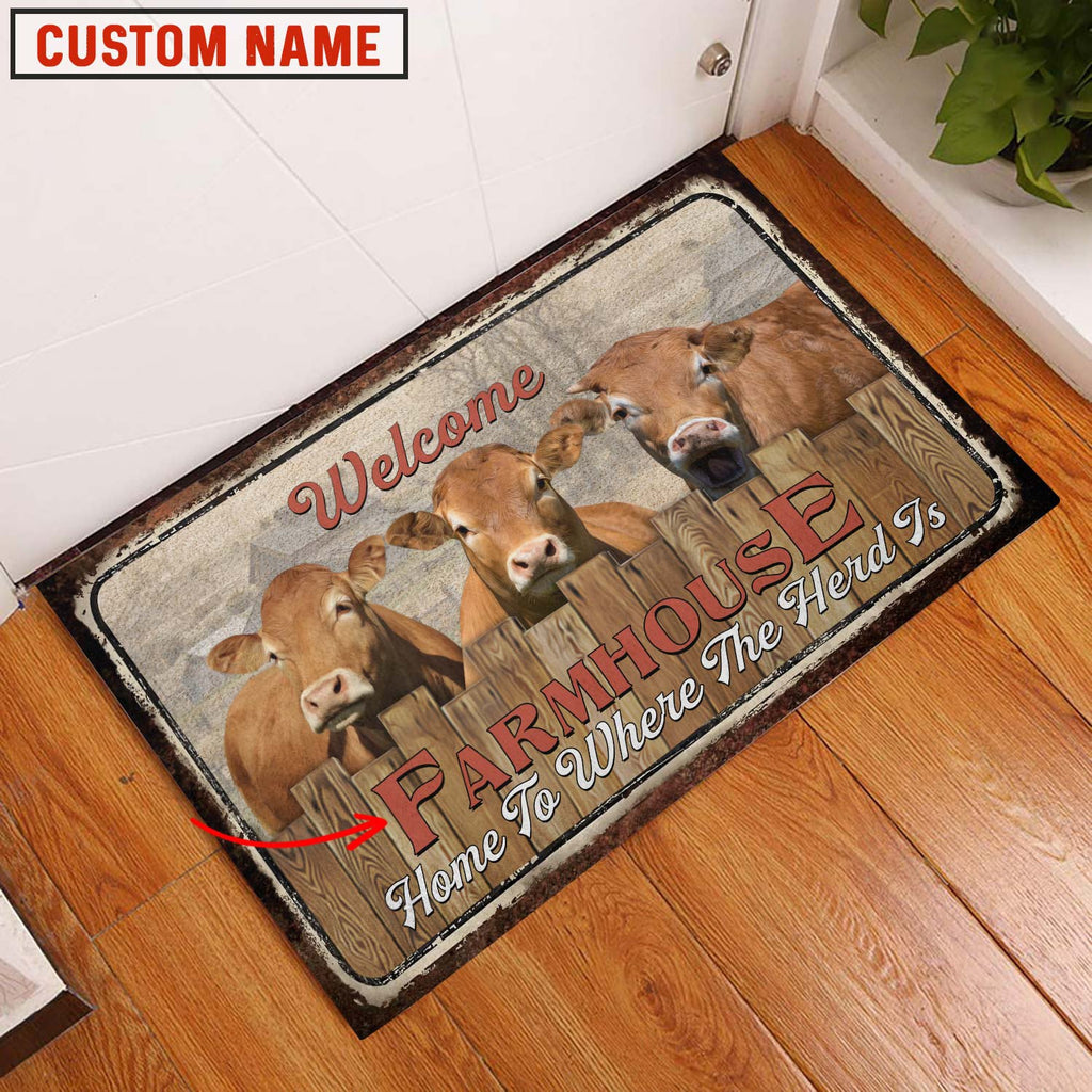 Fleckvieh Custom Name - Home To Where The Herd Is FarmHouse Doormat