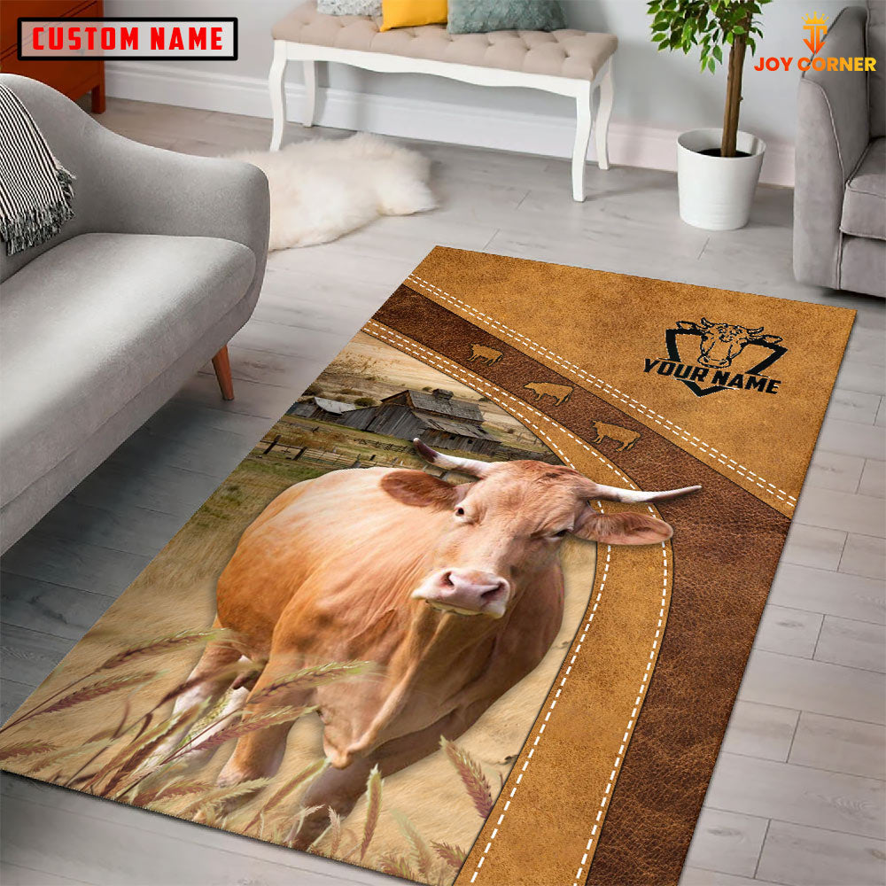 Gelbvieh Farming Brown Personalized Name 3D Rug