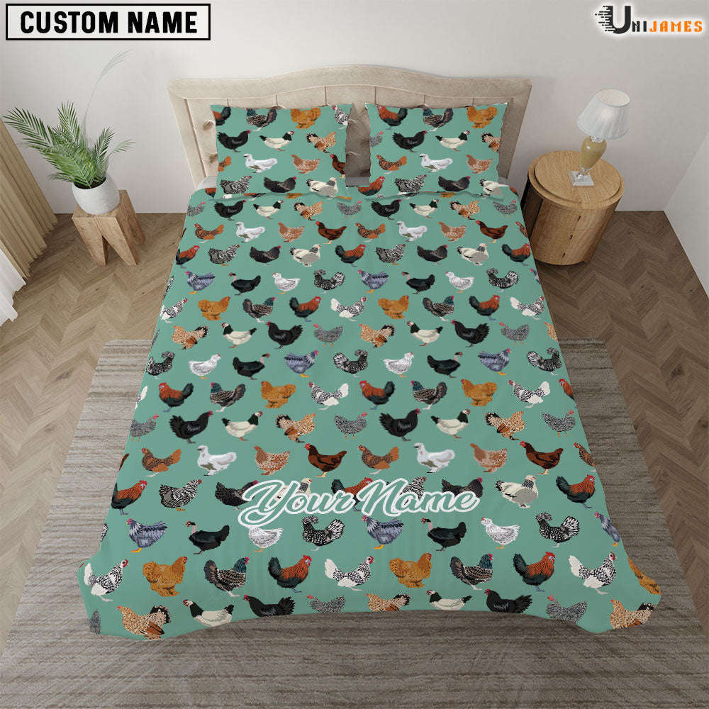 Chicken Green Pattern Custom Name Bedding Set