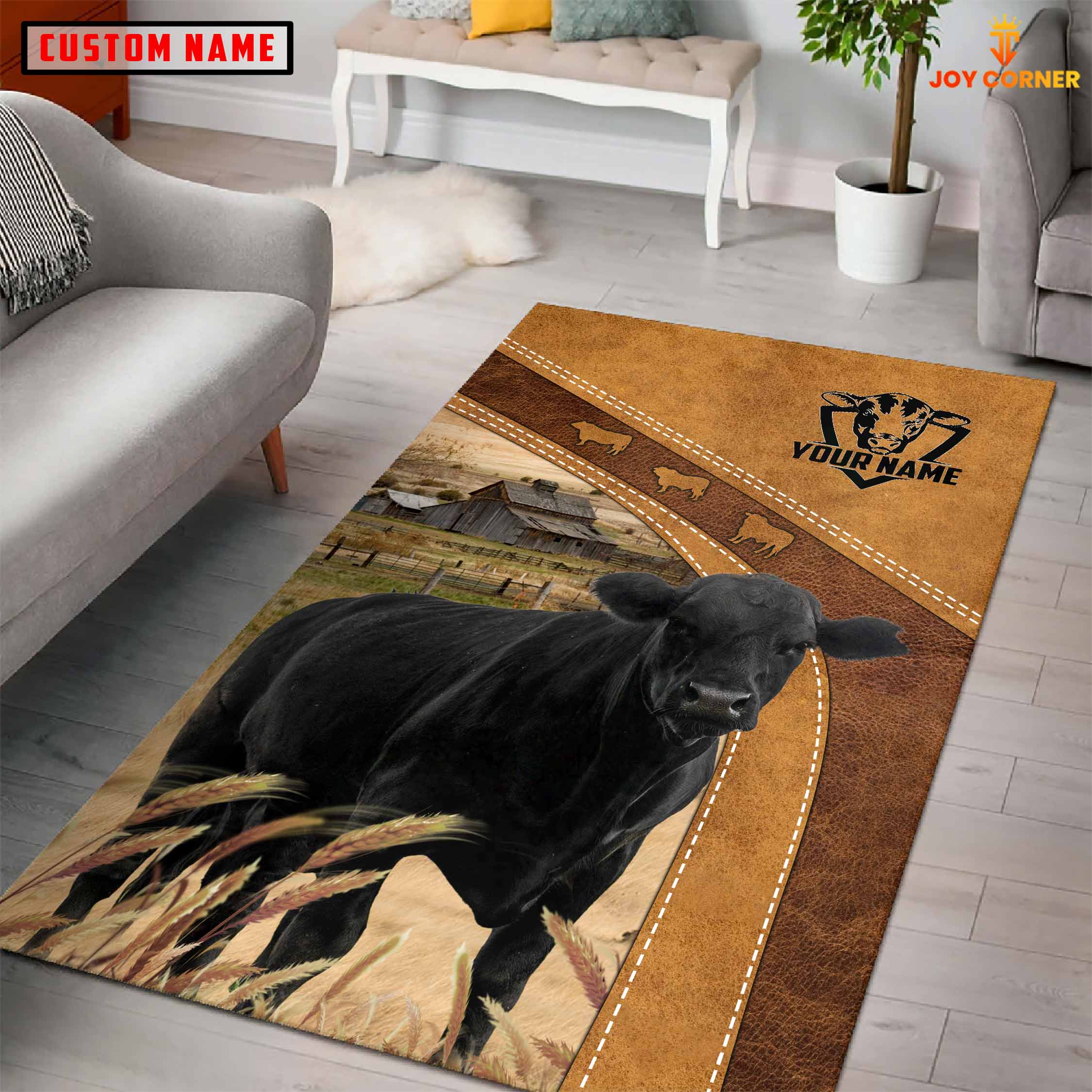 Black Angus Farming Brown Personalized Name 3D Rug