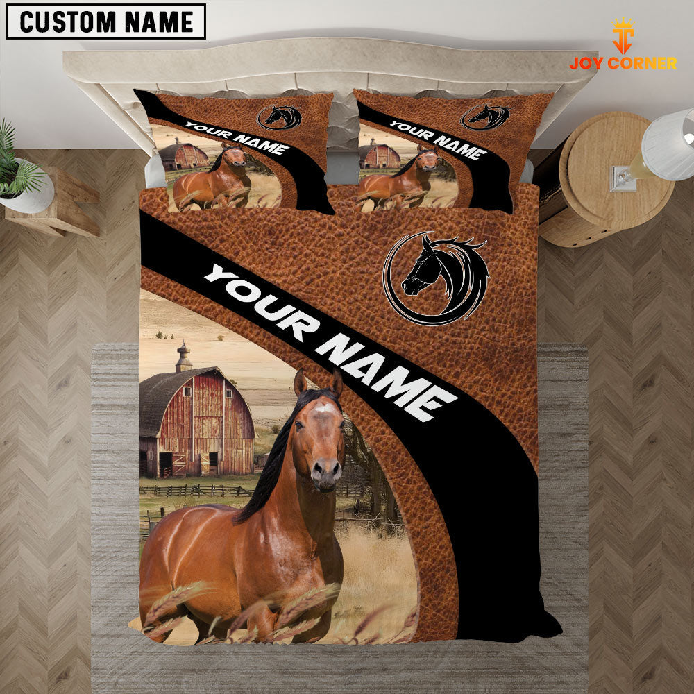 Horse On The Farm Customized Name Red Barn Bedding Set
