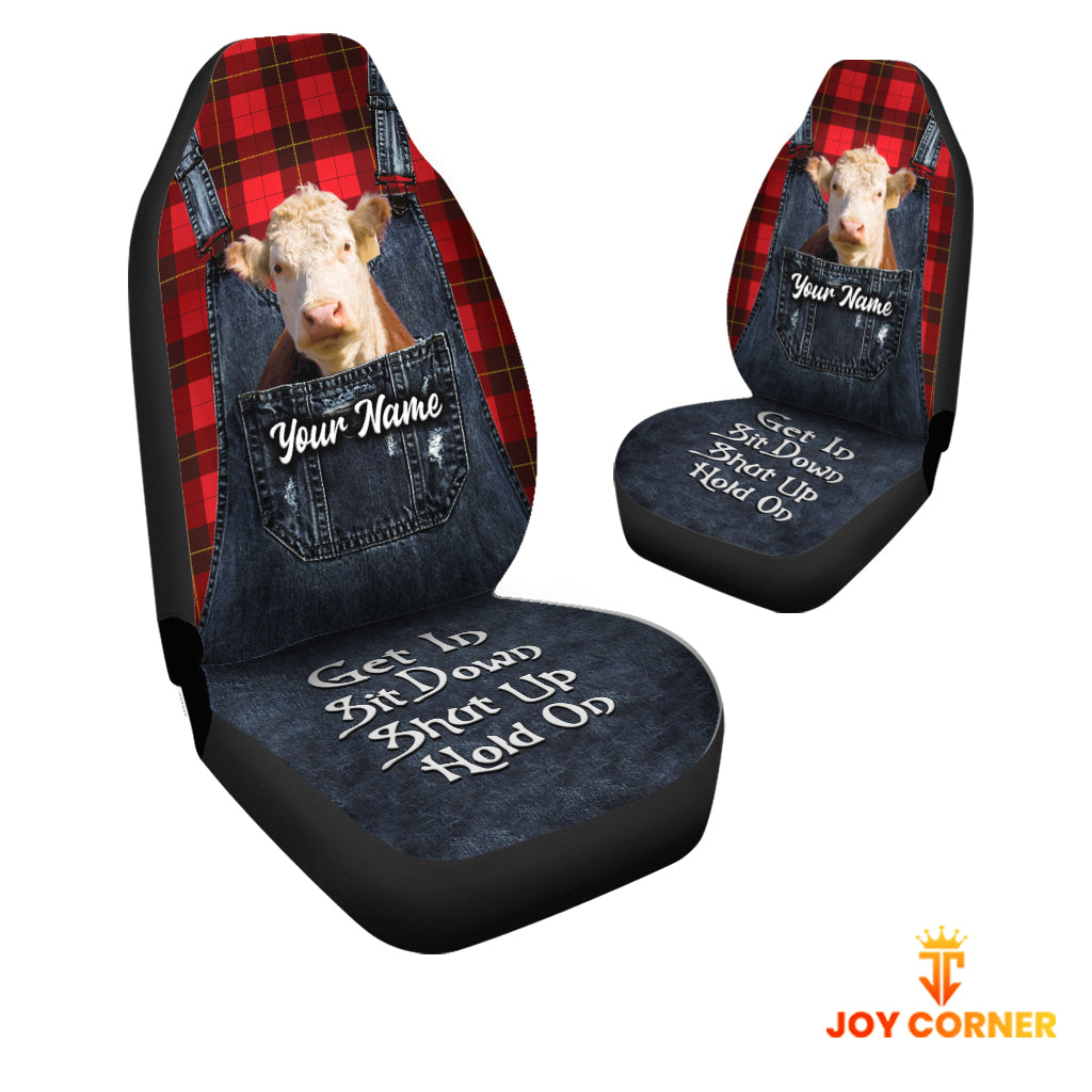 Customized Name Hereford Jean Overalls Pattern Car Seat Covers (2Pcs)