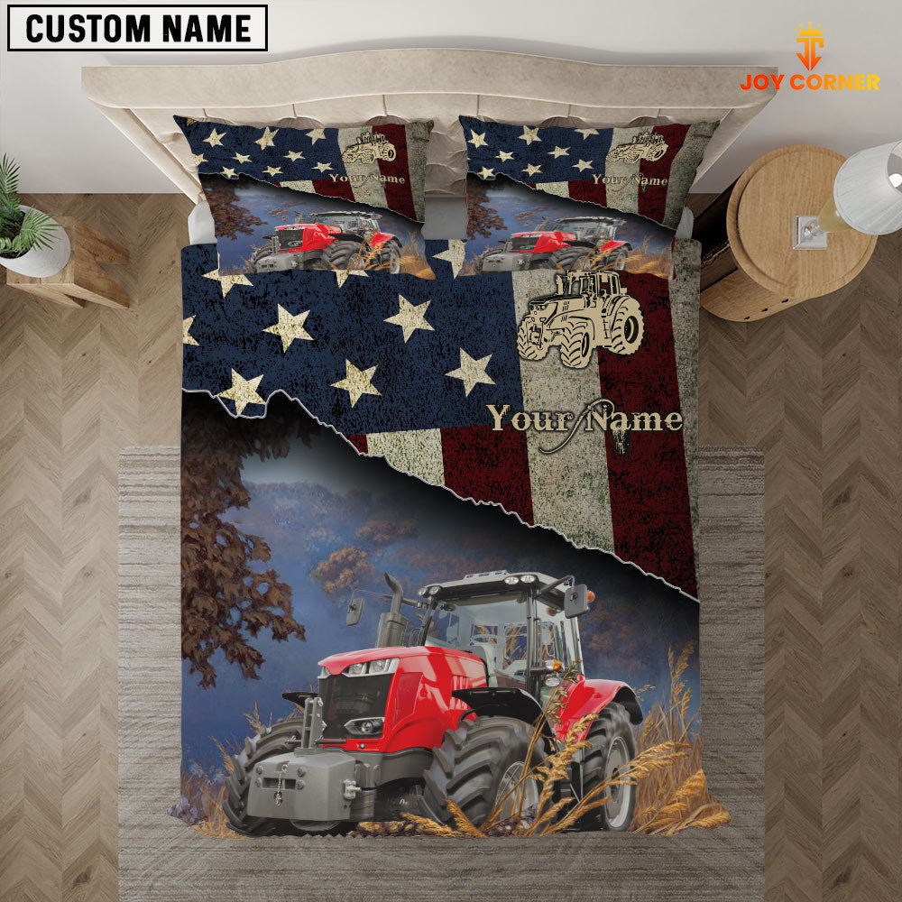Red Tractor America Customized Name 3D Bedding Set