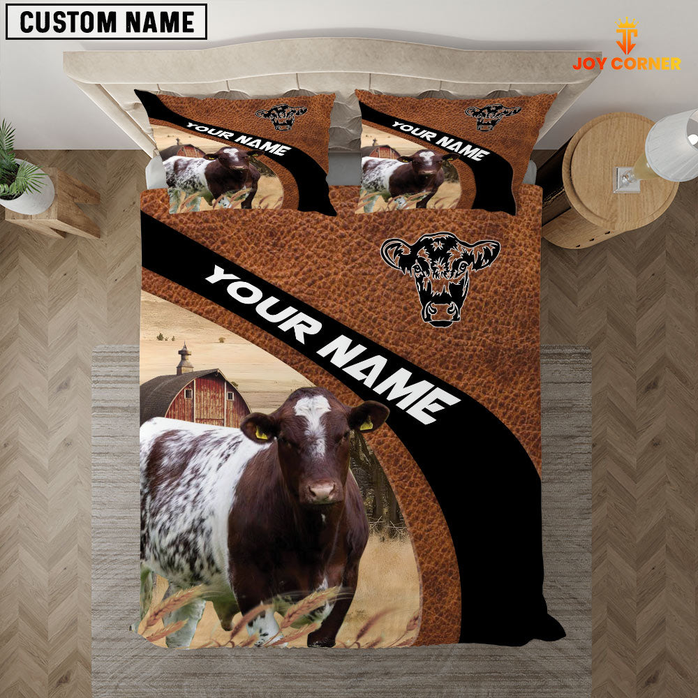 Shorthorn On The Farm Customized Name Red Barn Bedding Set