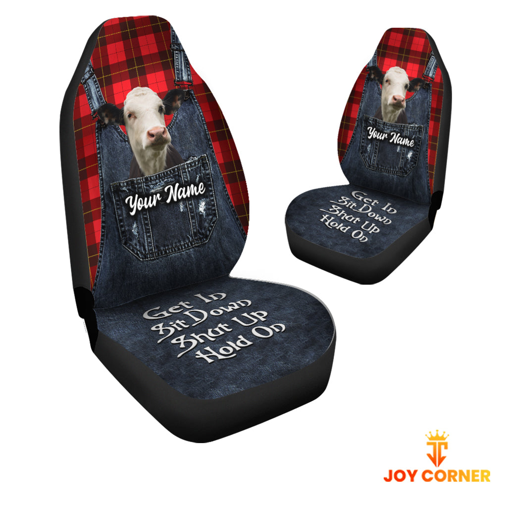 Customized Name Black Baldy Jean Overalls Pattern Car Seat Covers (2Pcs)