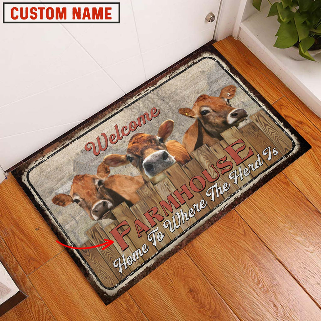 Jersey Custom Name - Home To Where The Herd Is FarmHouse Doormat