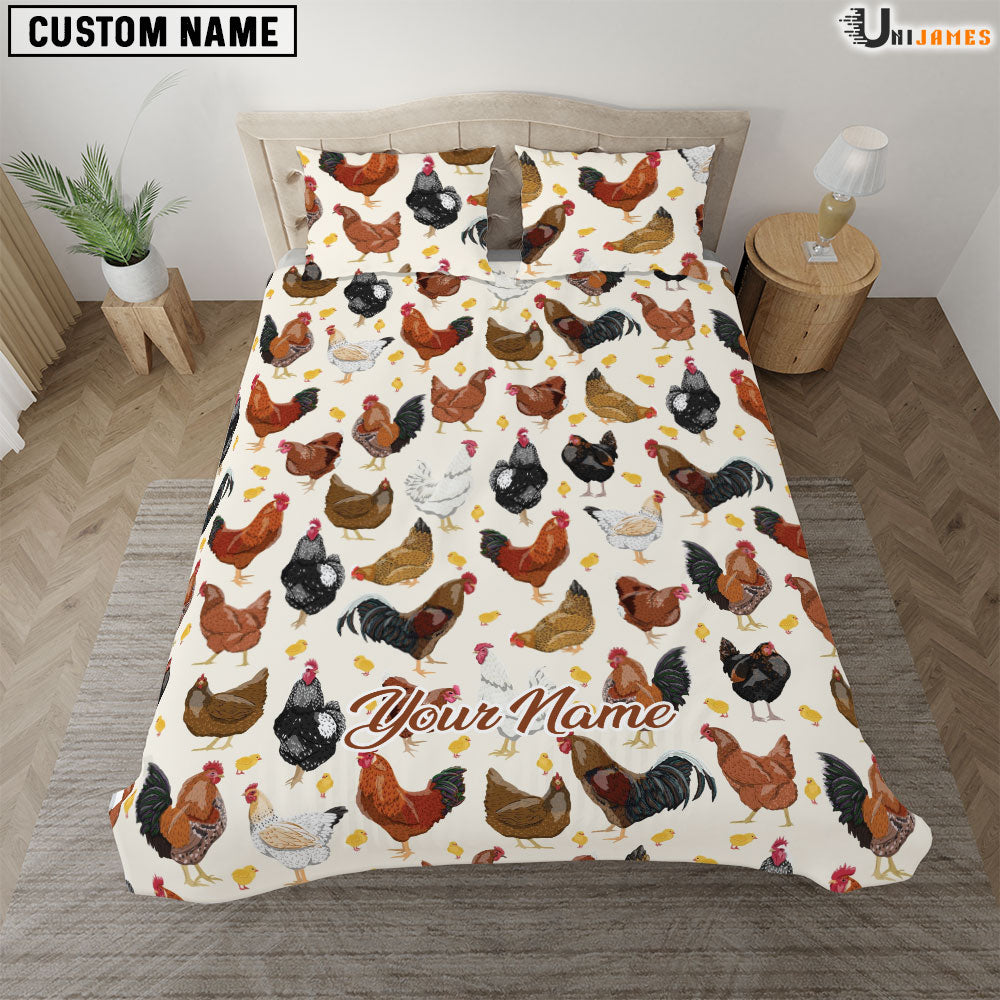 Chicken Happy Pattern Custom Name Bedding Set