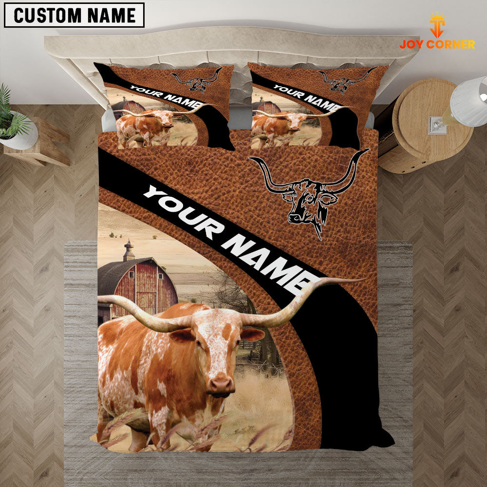 Texas Longhorn On The Farm Customized Name Red Barn Bedding Set