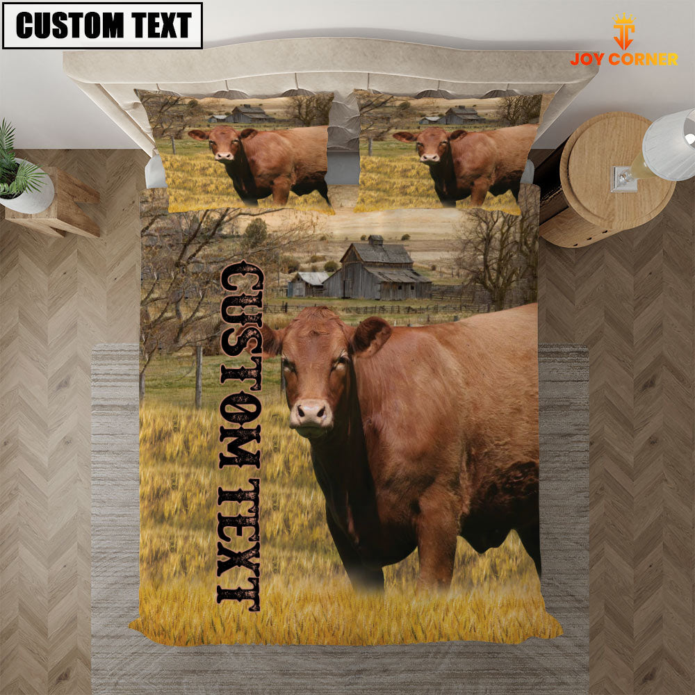 Personalized Name Red Angus Cattle On The Farm 3D Bedding Set