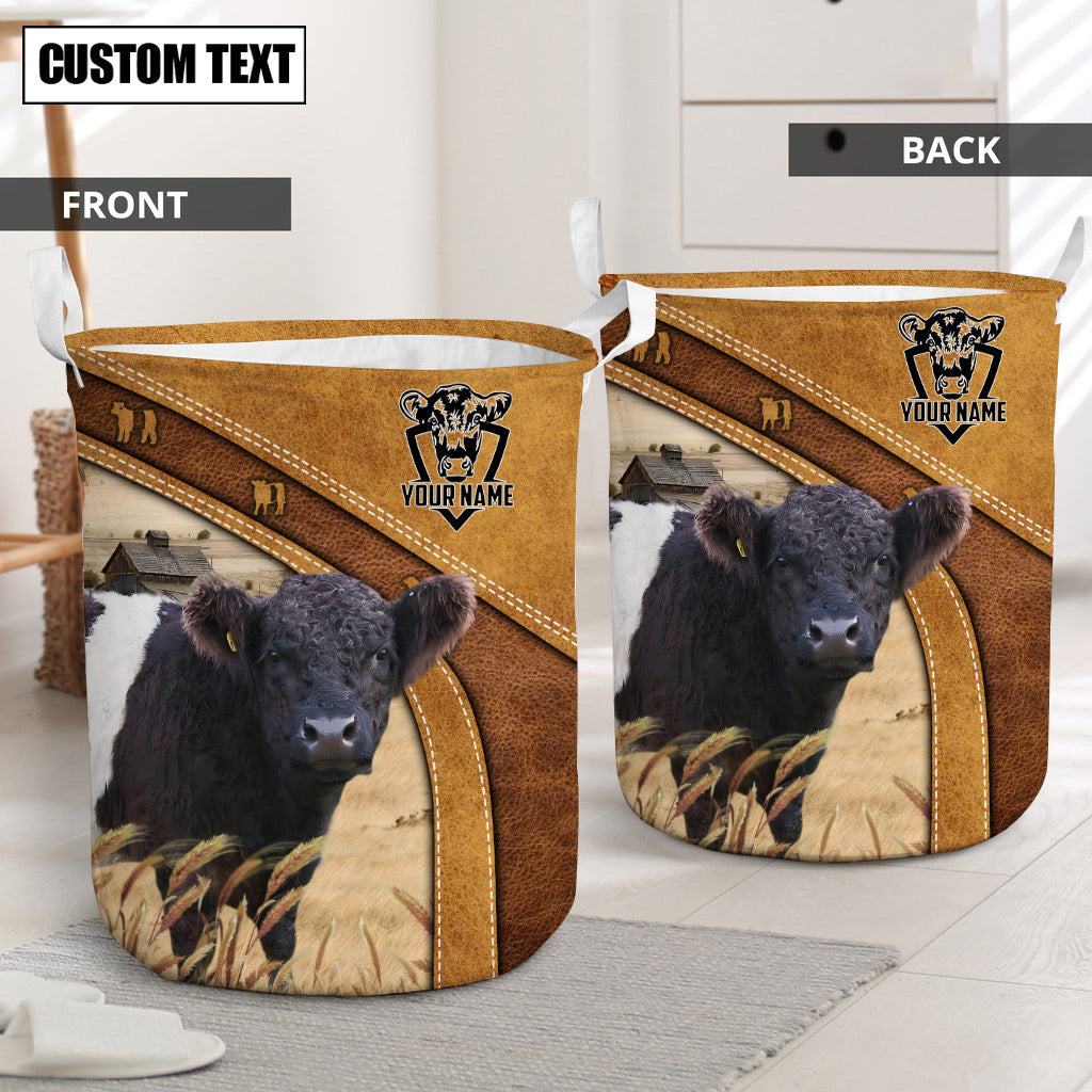 Belted Galloway Cattle Brown Custom Name Basket
