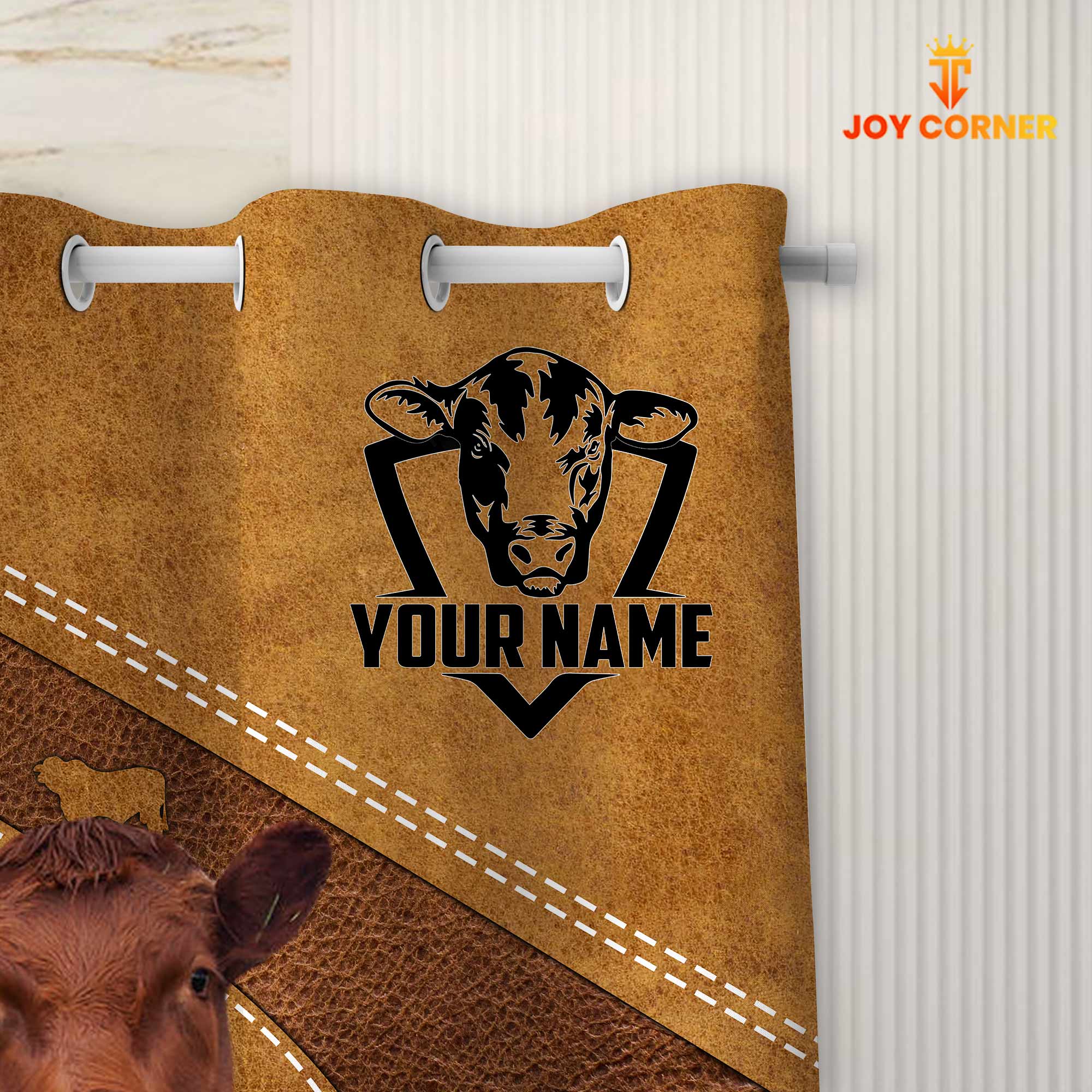 Custom Name Red Angus Pattern Shower Curtain