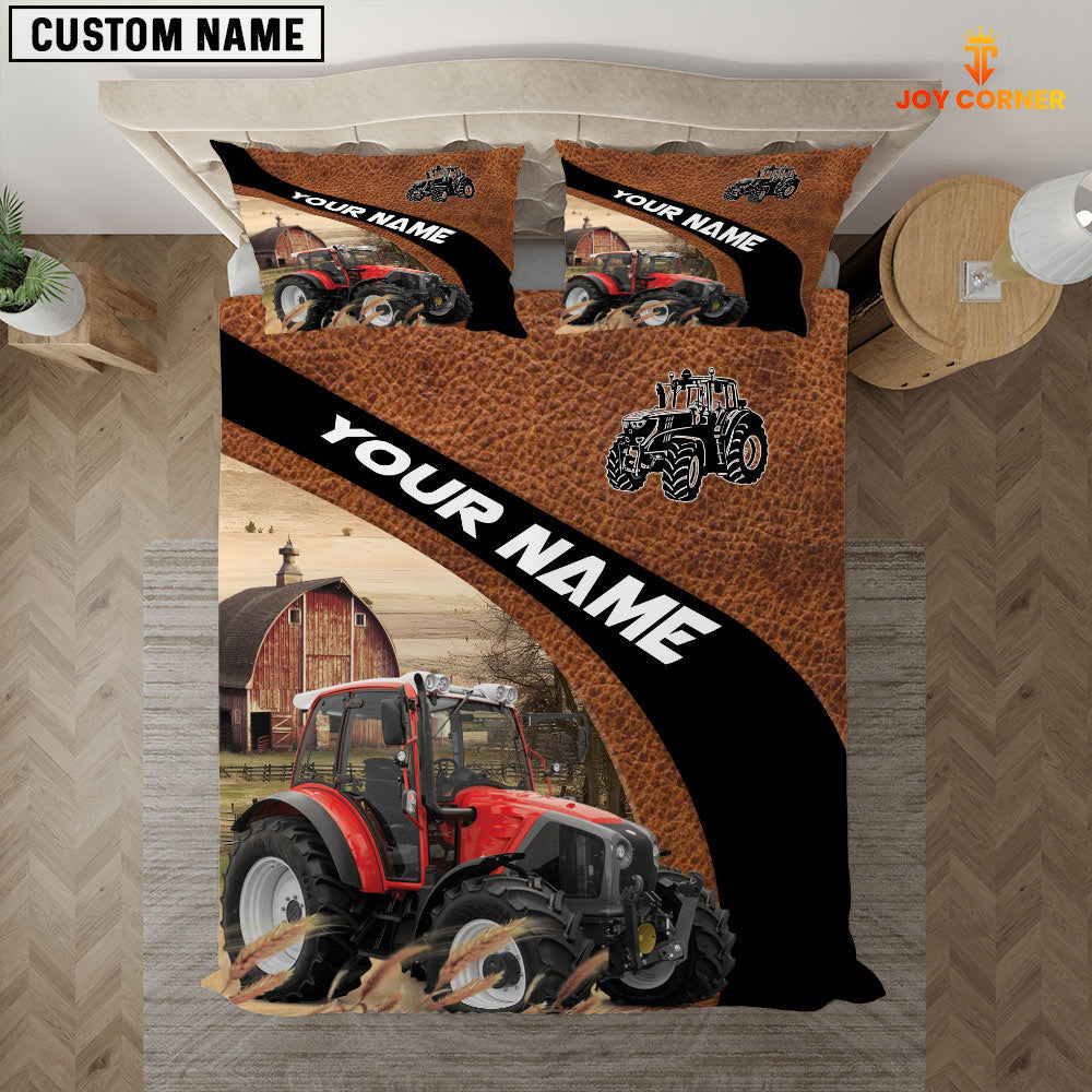 Red Tractor On The Farm Customized Name Red Barn Bedding Set