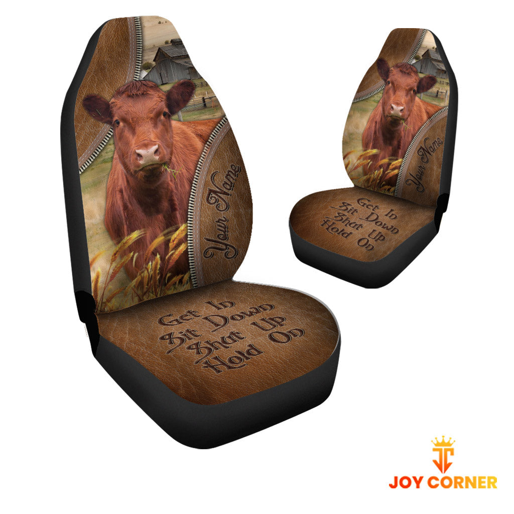 Red Angus Customized Name Leather Pattern Car Seat Covers (2Pcs)