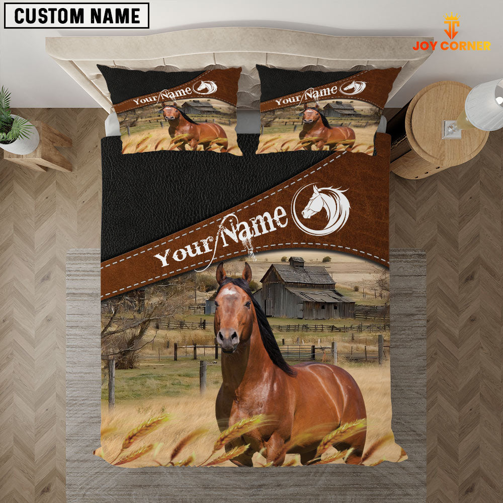 Horse On The Field Customized Name 3D Bedding Set