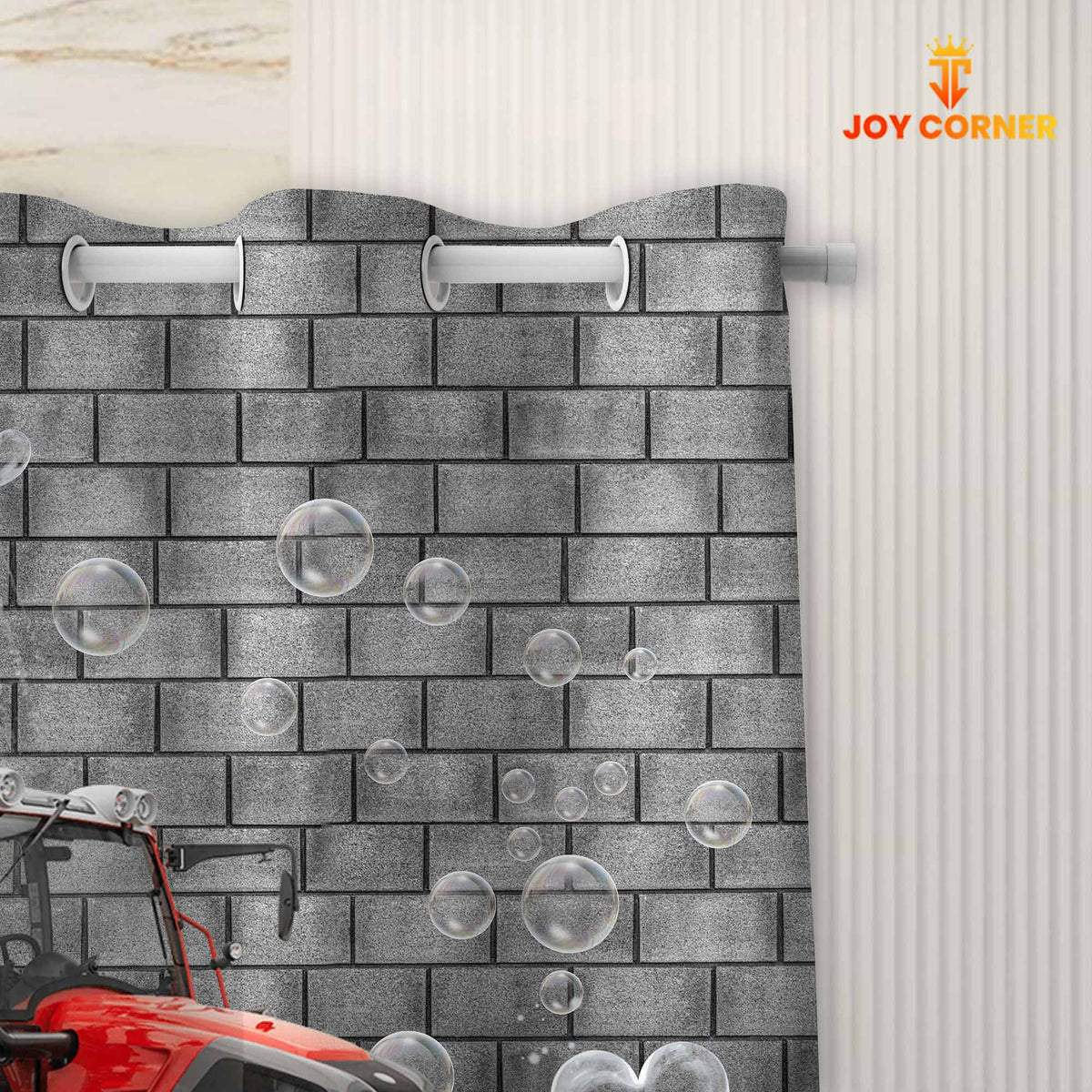 Red Tractor Brick Wall 3D Shower Curtain