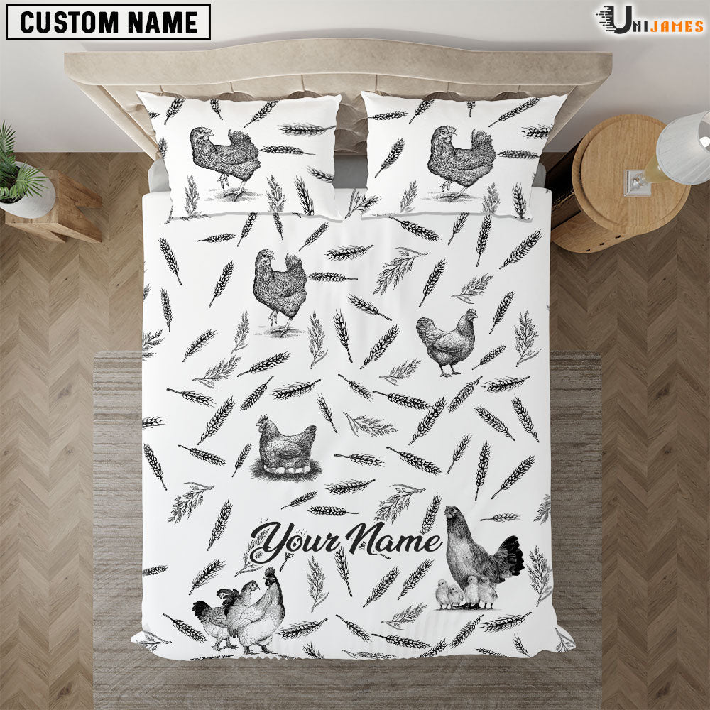 Chicken Black & White Pattern Custom Name Bedding Set