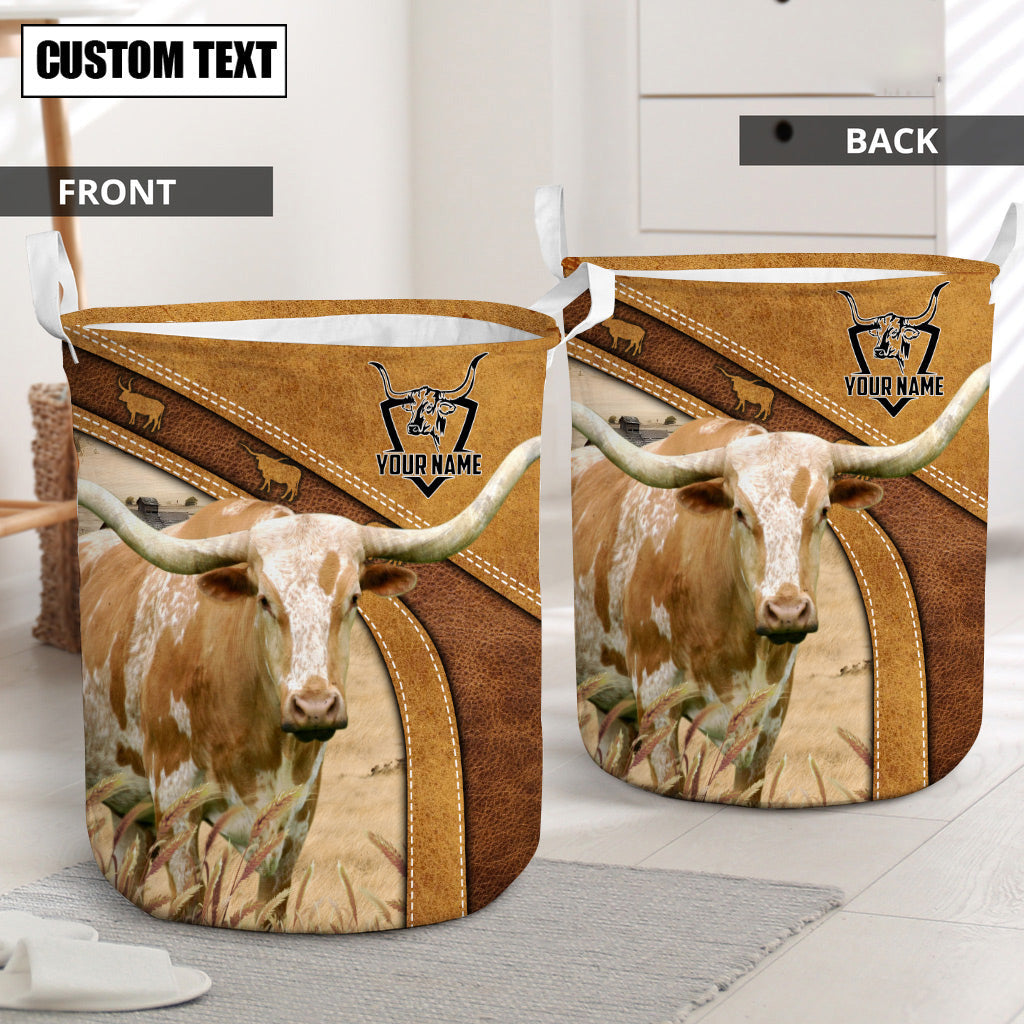 Texas Longhorn Cattle Brown Custom Name Basket