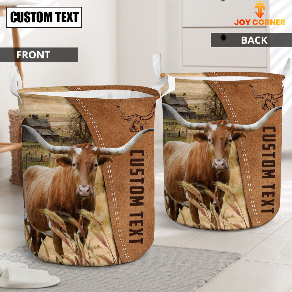 TX Longhorn Brown Farm Custom Name Laundry Basket