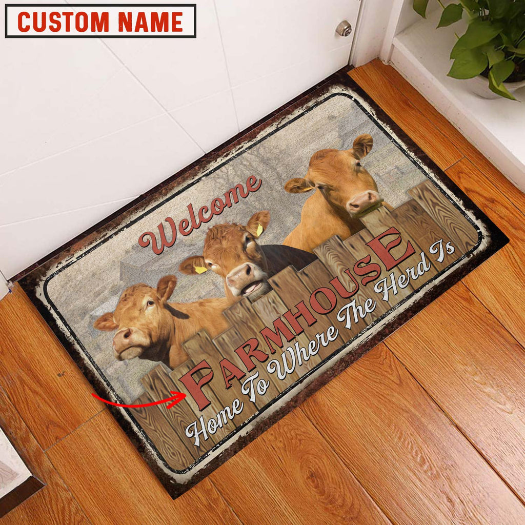 Limousin Custom Name - Home To Where The Herd Is FarmHouse Doormat