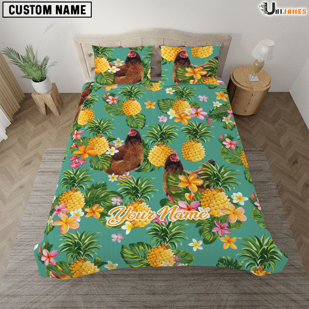 Chicken Pineapple Pattern Custom Name Bedding Set
