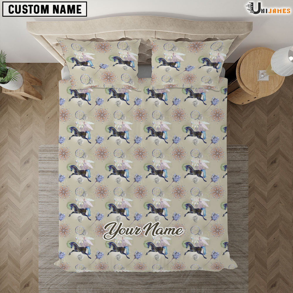 Horse Flower Pattern Custom Name Bedding Set