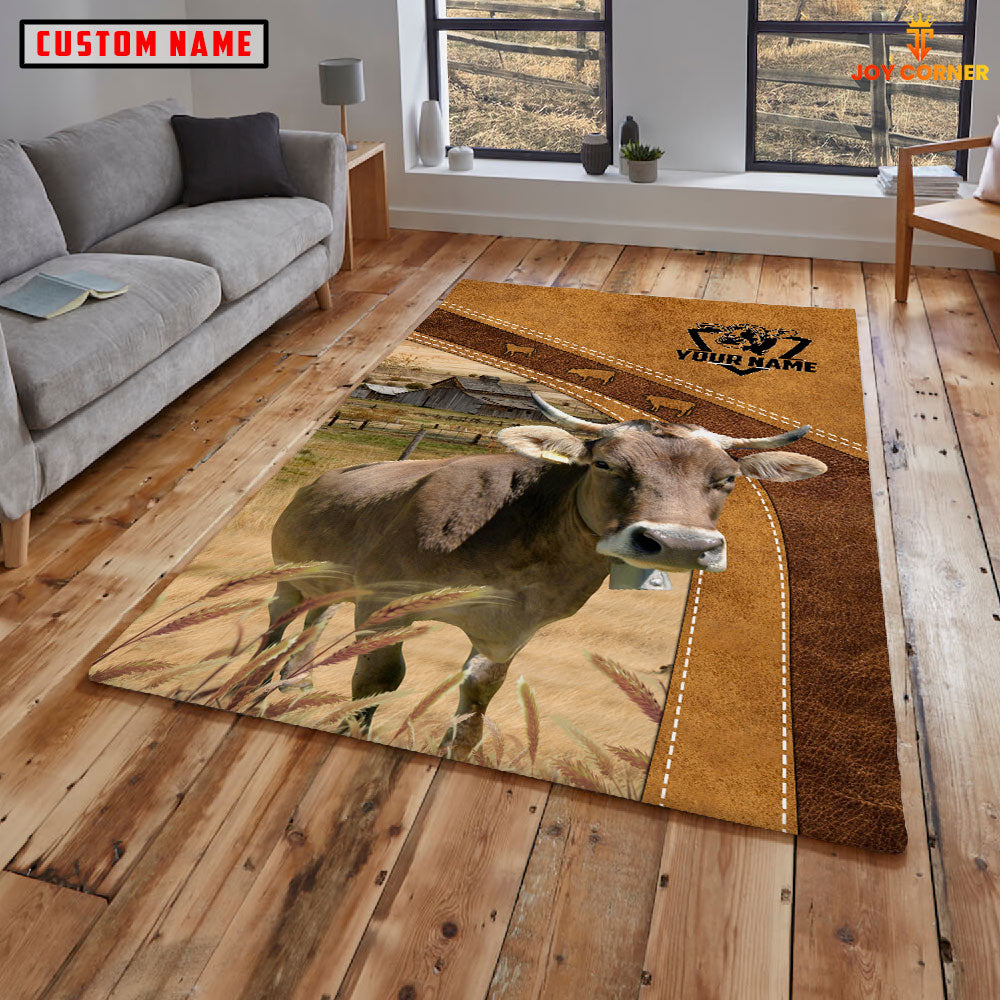 Brown Swiss Farming Brown Personalized Name 3D Rug