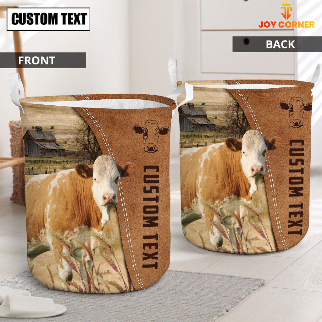 Fleckvieh Brown Farm Custom Name Laundry Basket