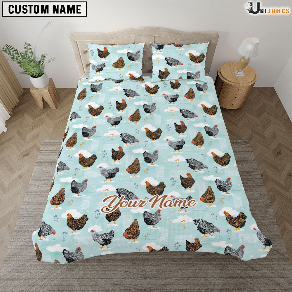 Chicken Light Blue Custom Name Bedding Set