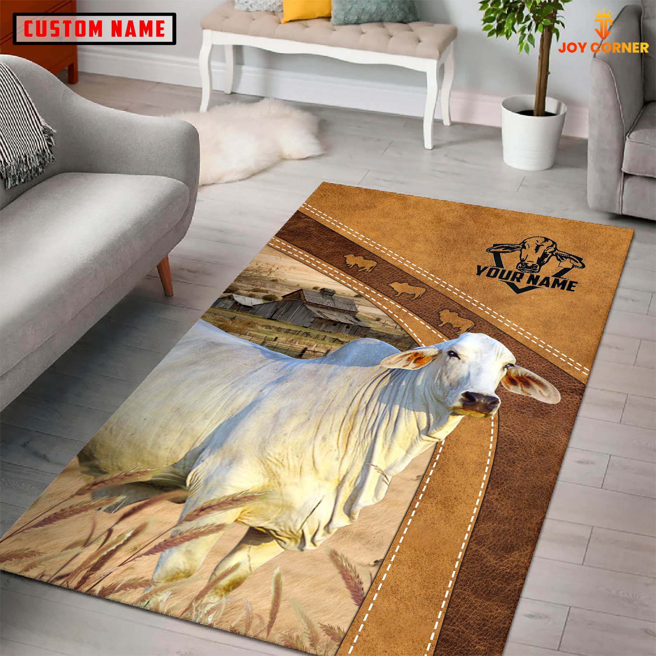 Brahman Farming Brown Personalized Name 3D Rug