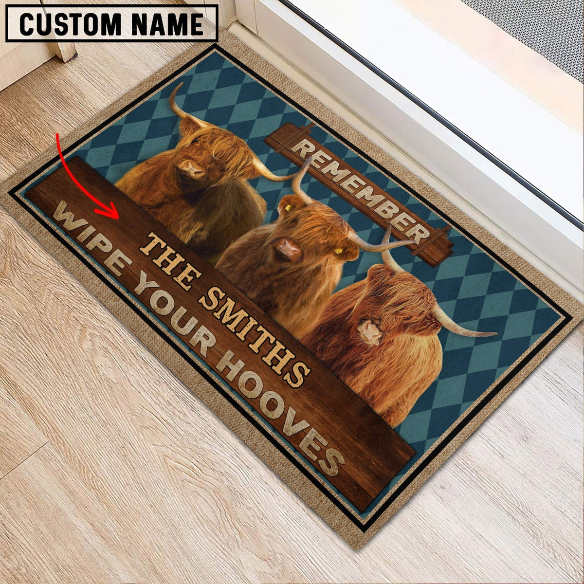 Highland Wipe Your Hooves Custom Name Doormat