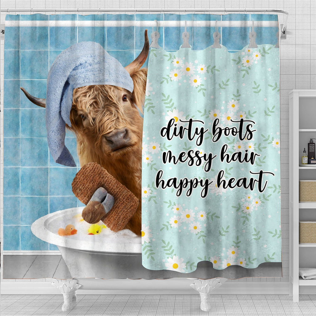 Highland Dirty Boots, Messy Hair, Happy Heart  3D Shower Curtain