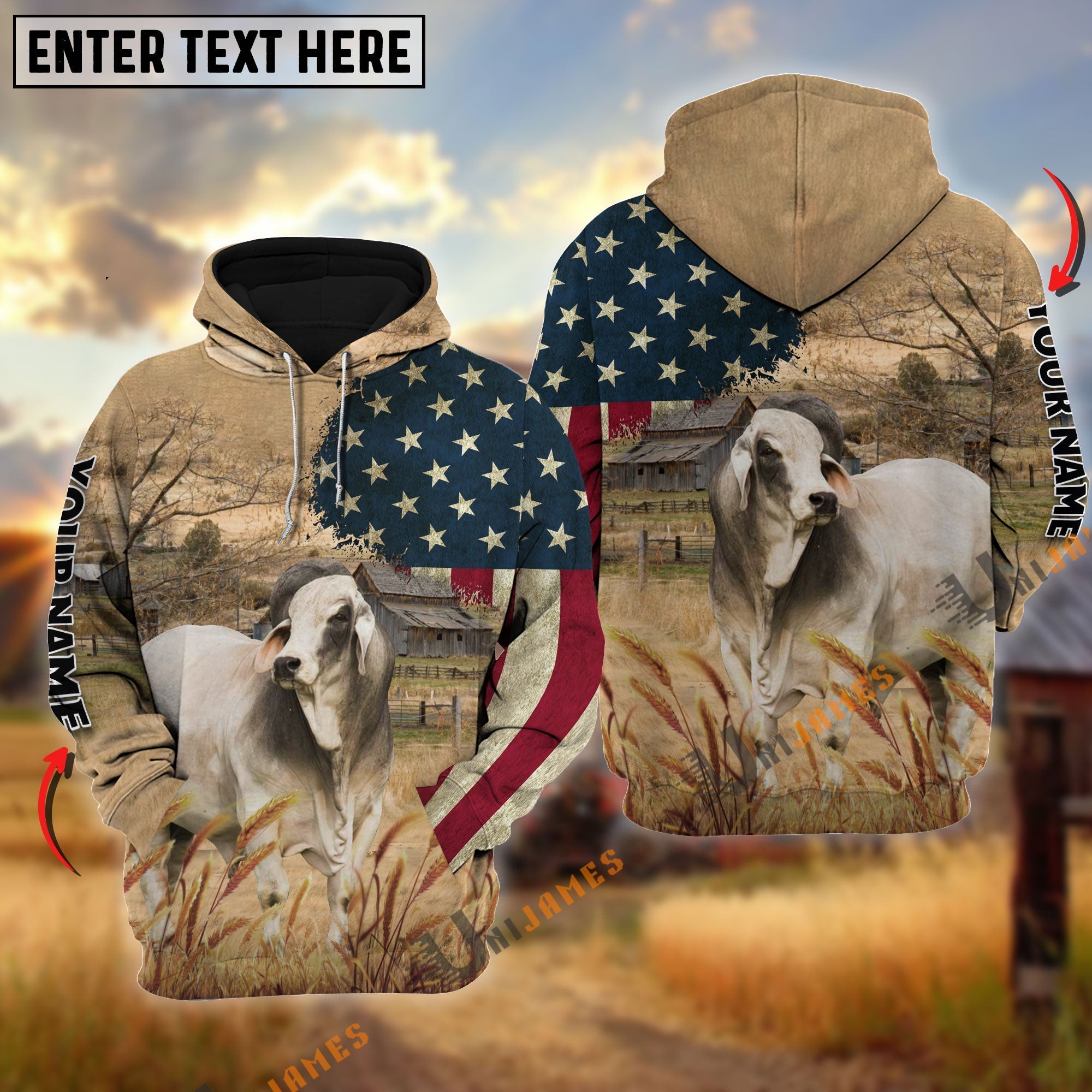 Brahman US Flag Customized Name 3D Hoodie