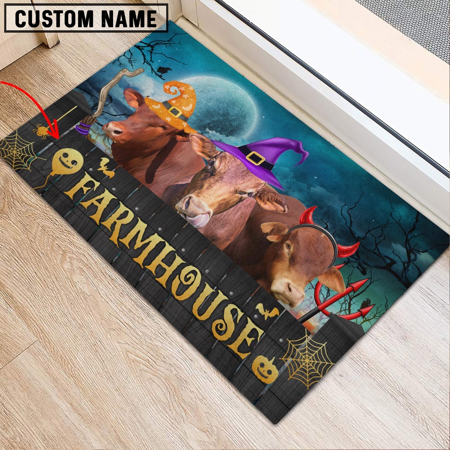Beefmaster Farmhouse Halloween Custom Name Doormat