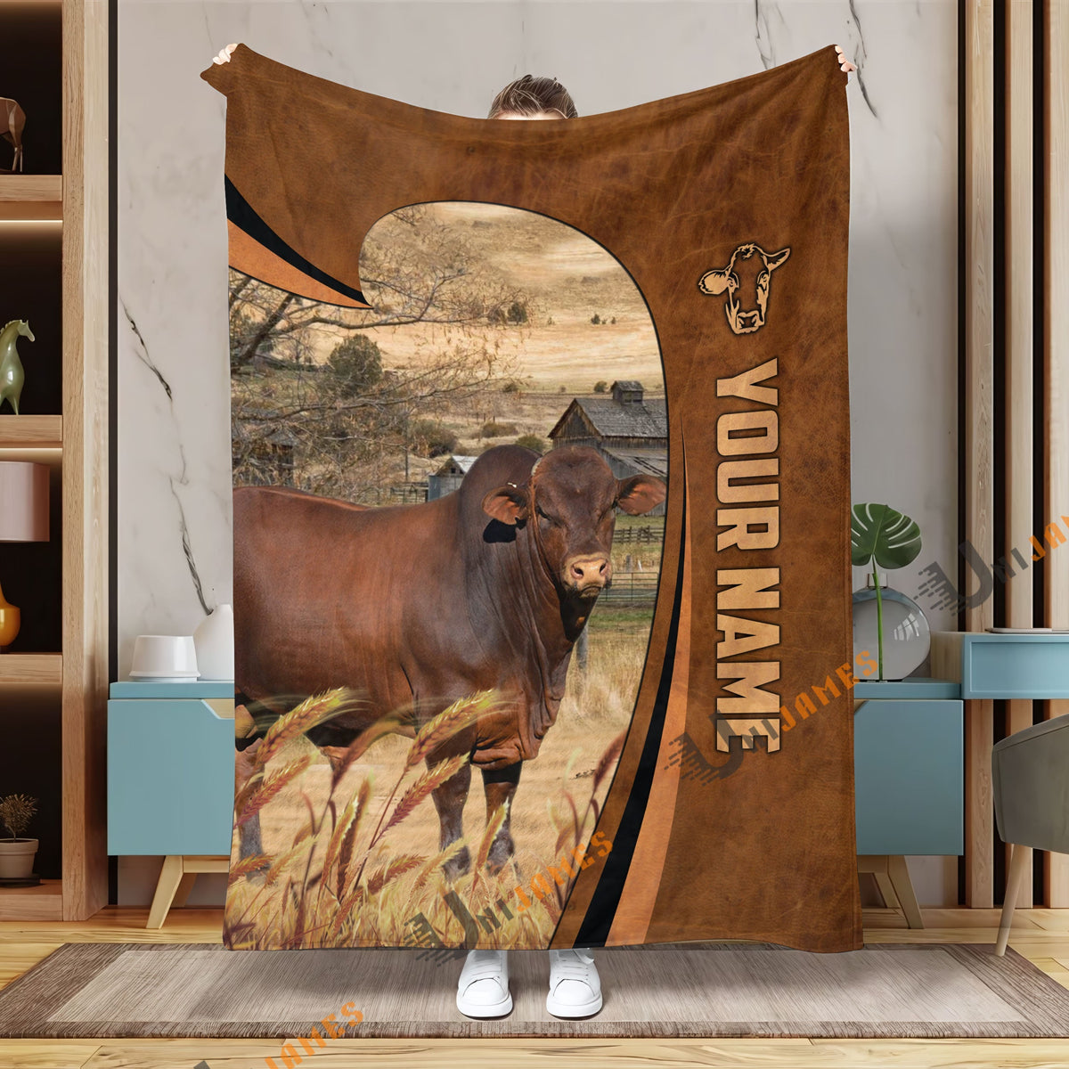 Personalized Name Beefmaster Premium Brown Pattern 3D Blanket