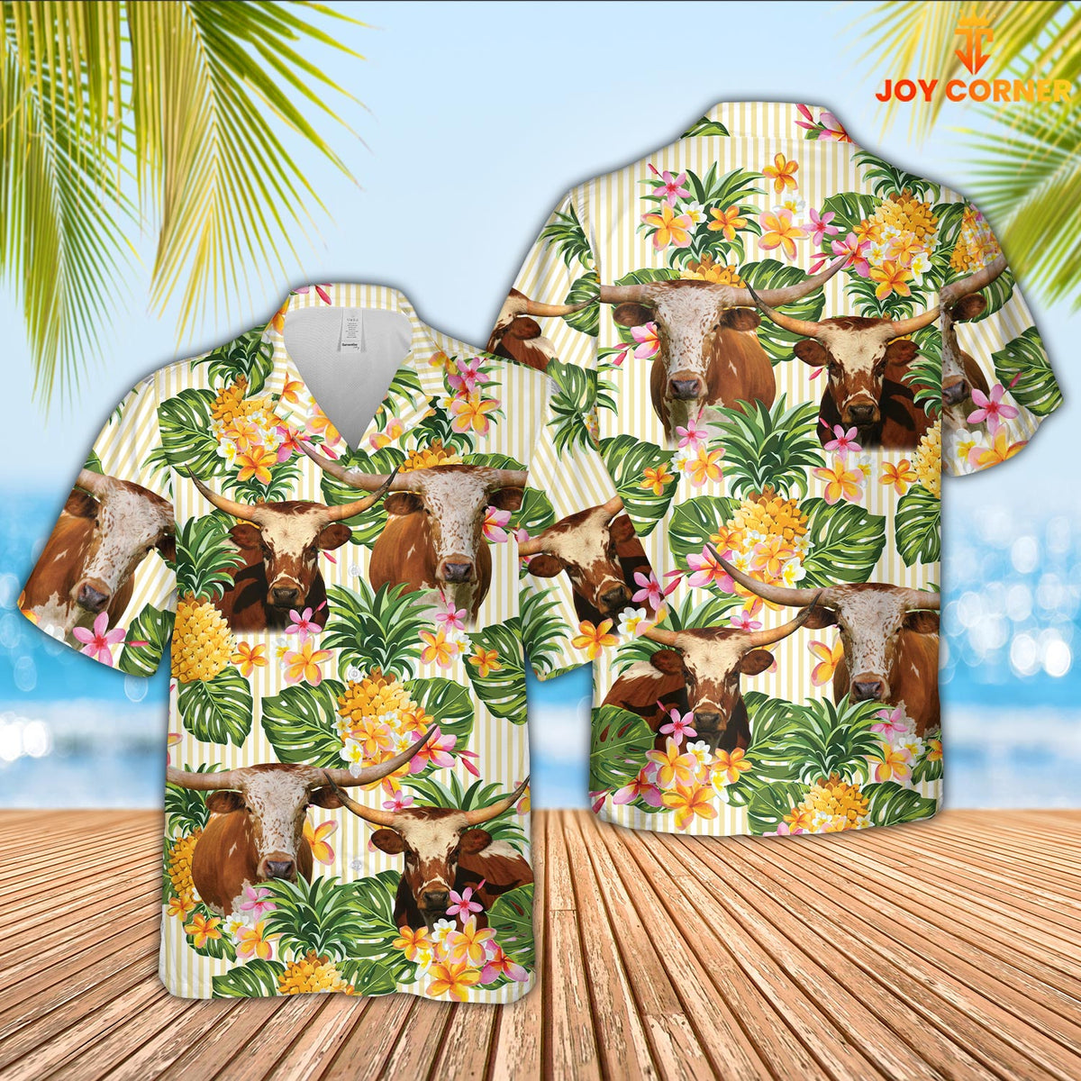 Texas Longhorn Pineapple Pattern Hawaiian Shirt