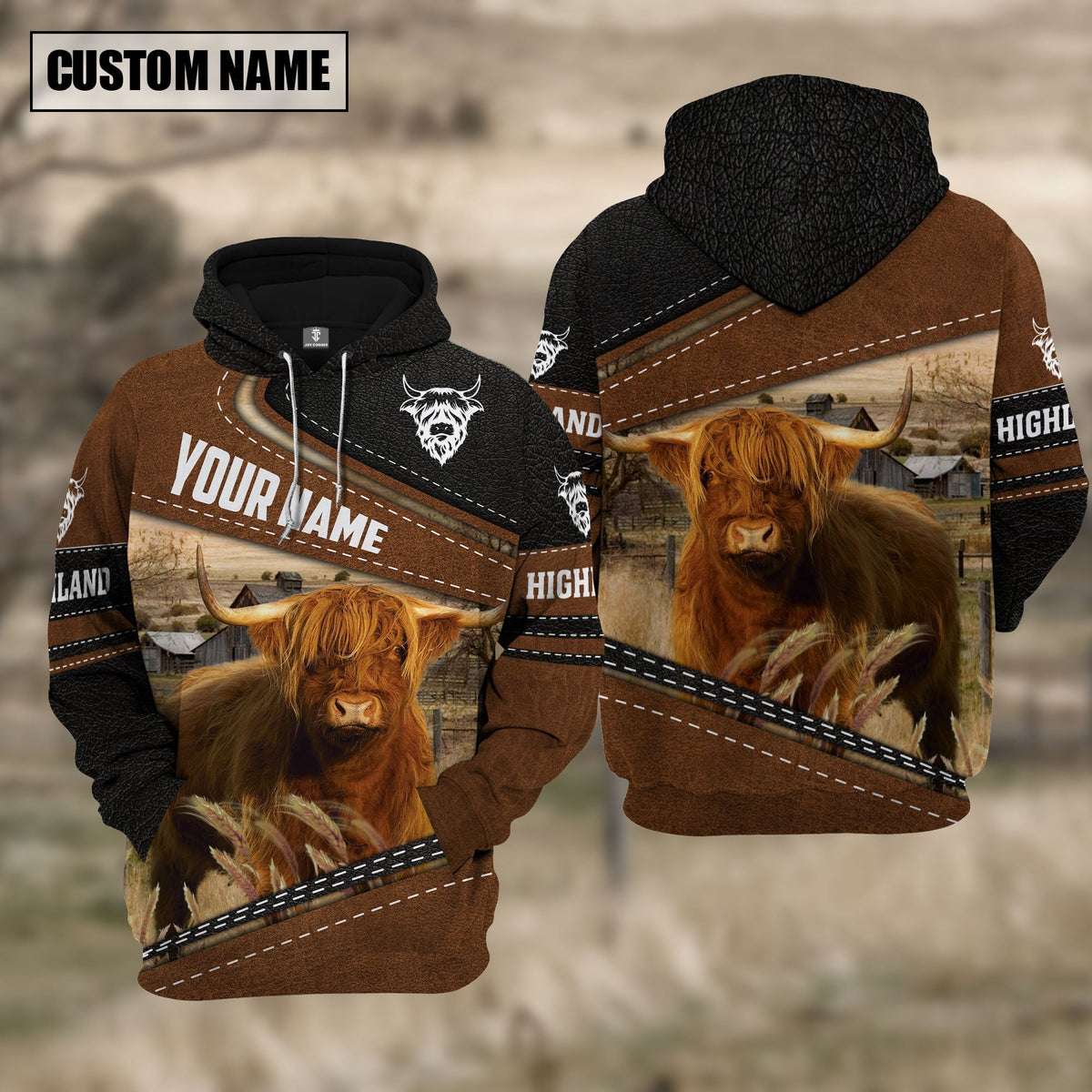 Highland Cattle Leather Farm Personalized 3D Hoodie