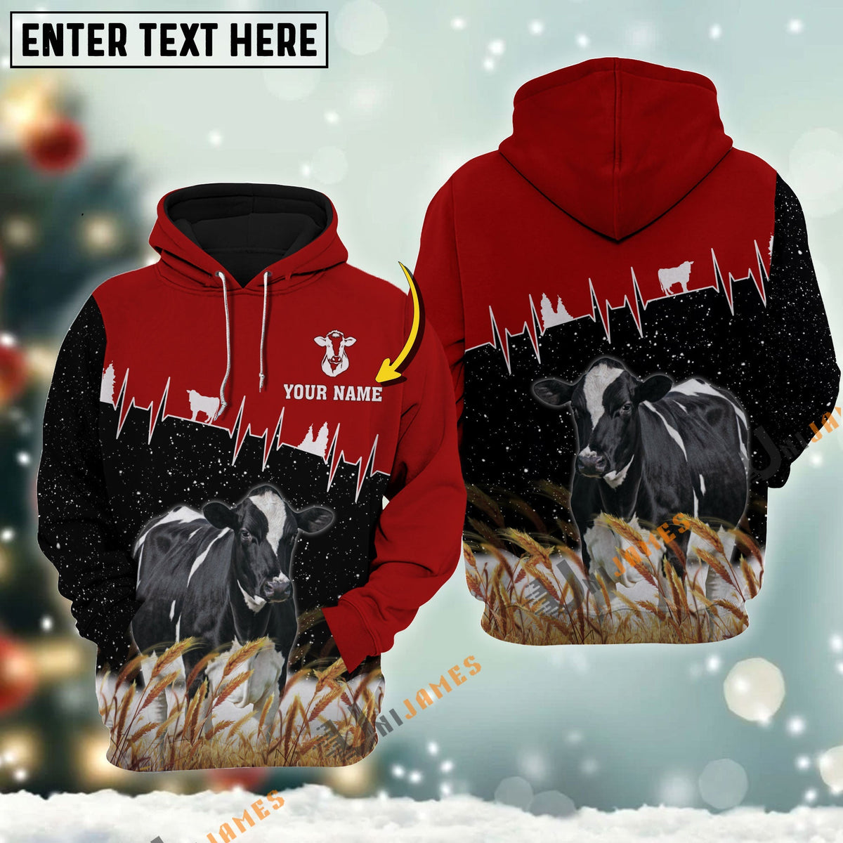 Personalized Name Holstein Xmas Hoodie