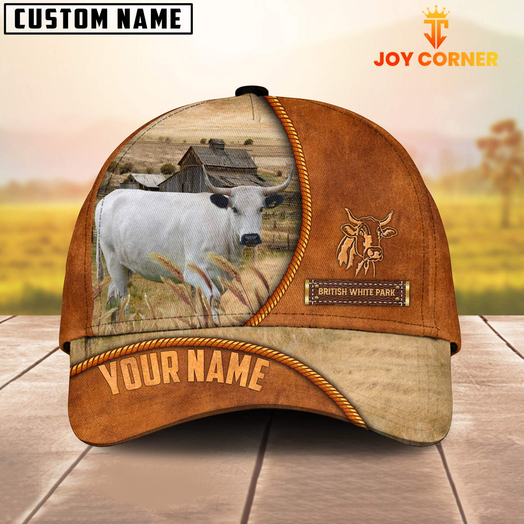 Custom Name British White Park Leather Pattern Cap