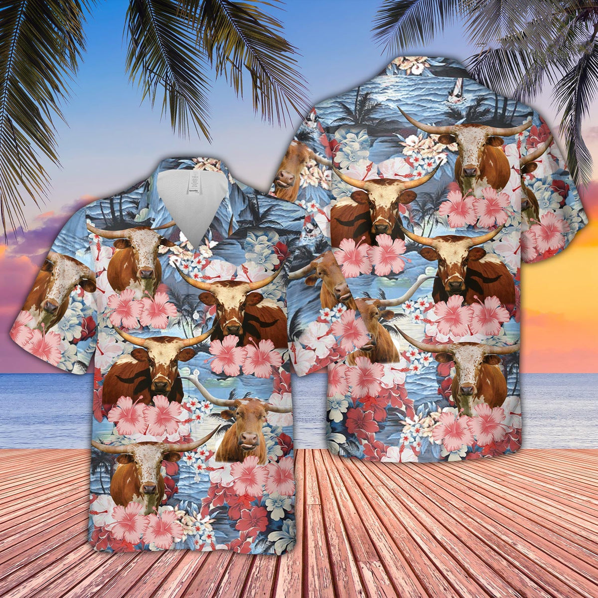 Texas Longhorn Flower Farming 3D Hawaiian Shirt